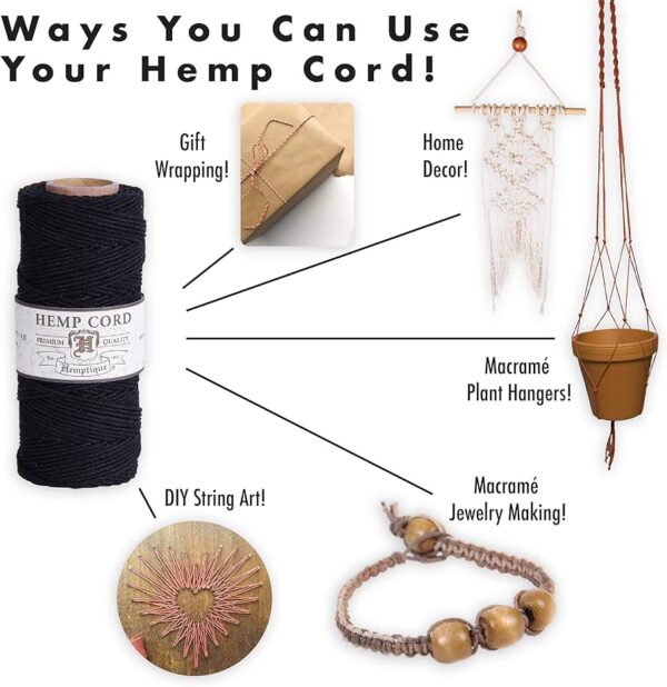 HEMP CORD - Multi medidas  color Negro (Paquete de 4 medidas) - Imagen 2